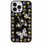 Luxury Heart Floral Designer Back Cover Black Gold Edition