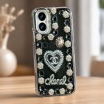 Luxury Pearl Heart Designer Back Cover Black Edition