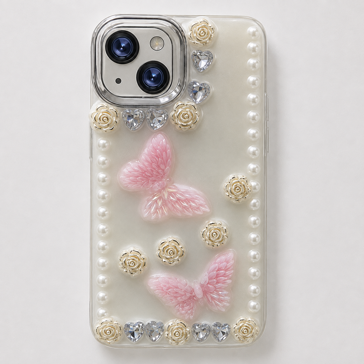 GSK0804201 Luxury Butterfly Pearl Designer Back Cover Pink White Edition - Image 1