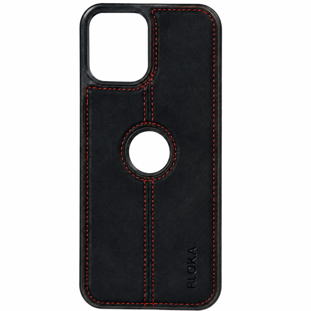 GSK0804501 Premium Leather Magnetic Ring Case Black Red Stitch Edition - Image 1
